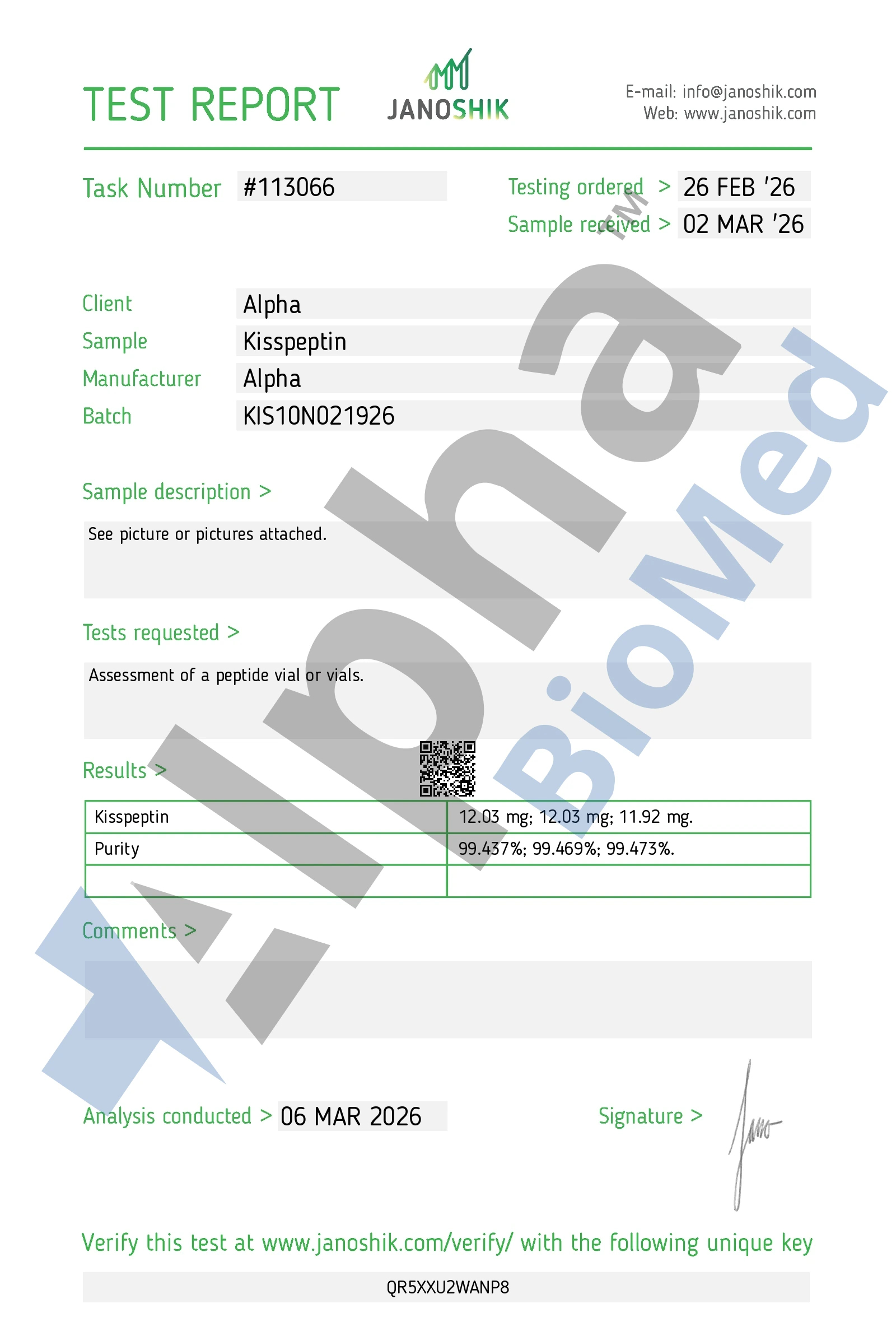 Original Kisspeptin certificate preview