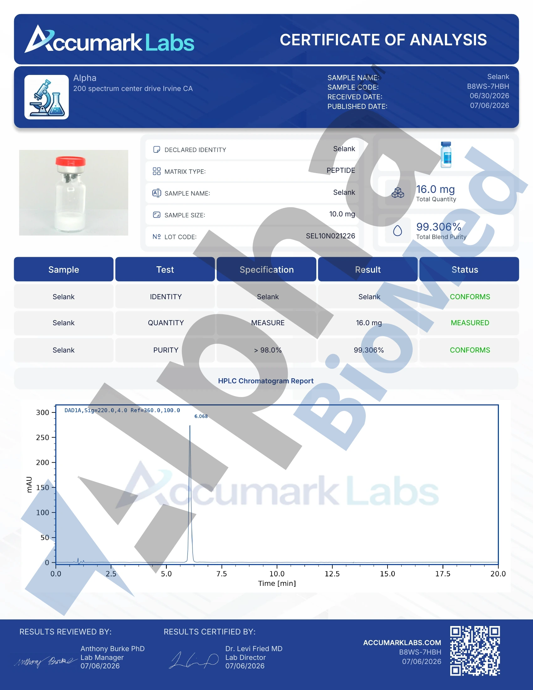 Original Selank certificate preview