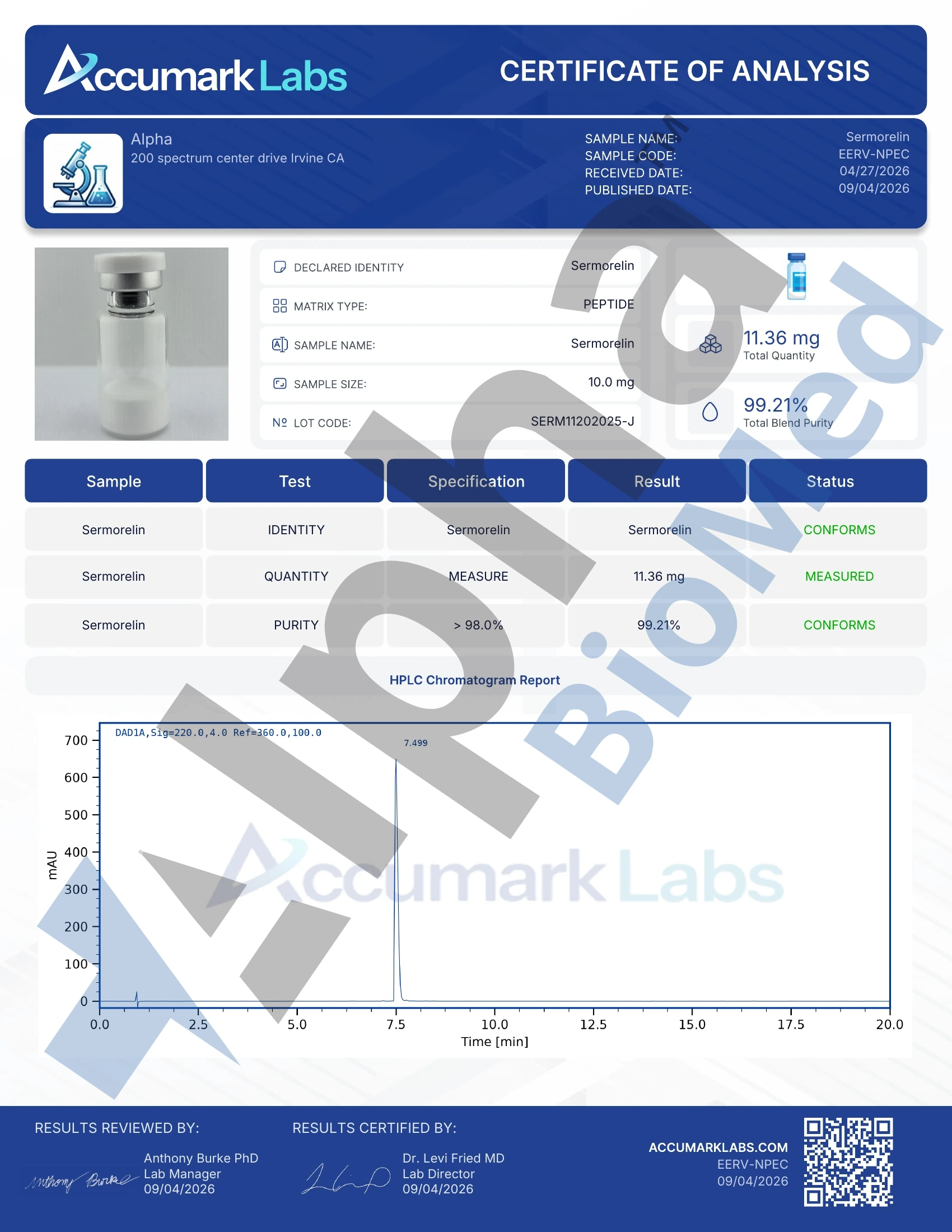 Original Sermorelin certificate preview